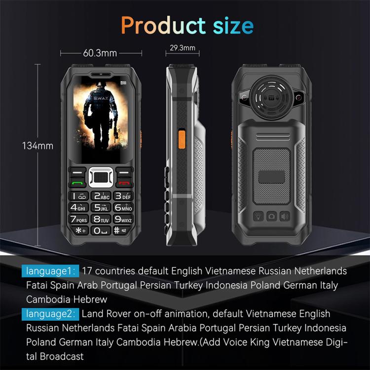 UNIWA M6000 Big Speaker Keypad Phone, 2.4 inch, Dual Flashlights, 21 Keys, SOS, FM, 4 SIM, GSM, Plug:AU Plug(Black) - Mega Discount Store LebanonLebanon