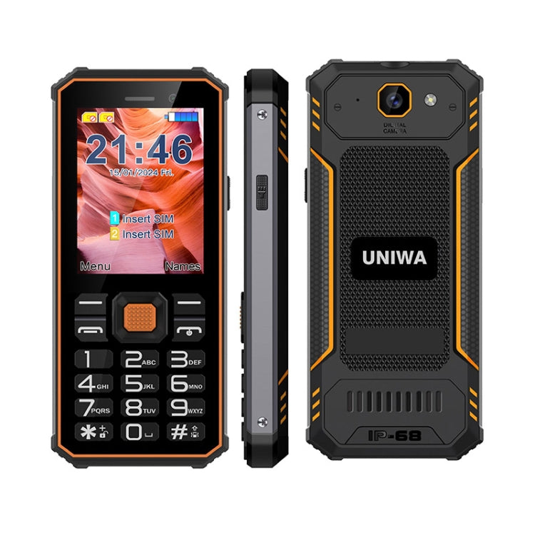 UNIWA S2 IP68 Rugged Keypad Phone, 2.4 inch Mediatek MT6261, 2500mAh Battery, 21 Keys, Network: 2G (Black+Orange) - Mega Discount Store LebanonLebanon