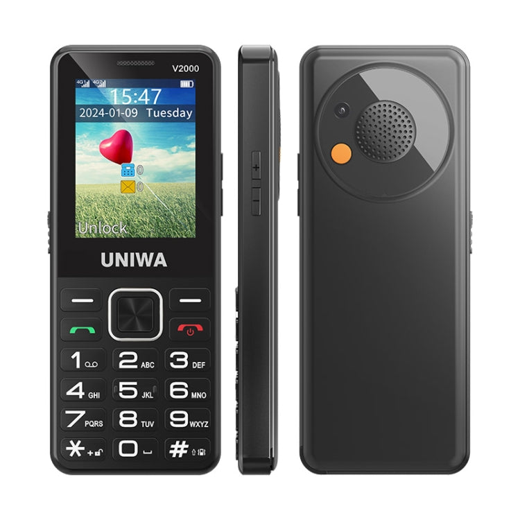 UNIWA V2000 Elder Keypad Phone, 2.4 inch Unisoc T107, 1700mAh Battery, LED Flashlight, SOS, Network: 4G, AU Plug (Black) - Mega Discount Store LebanonLebanon