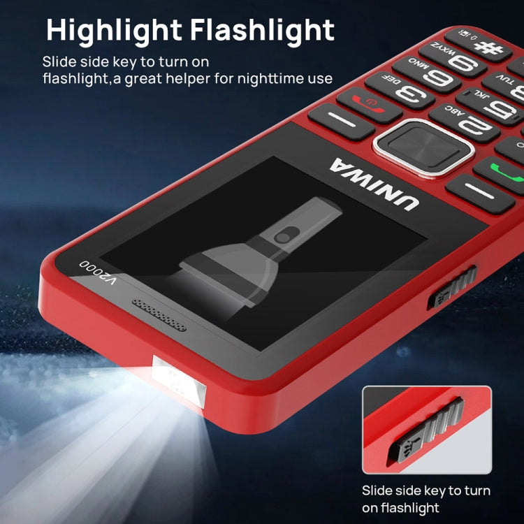 UNIWA V2000 Elder Keypad Phone, 2.4 inch Unisoc T107, 1700mAh Battery, LED Flashlight, SOS, Network: 4G, AU Plug (Red) - Mega Discount Store LebanonLebanon