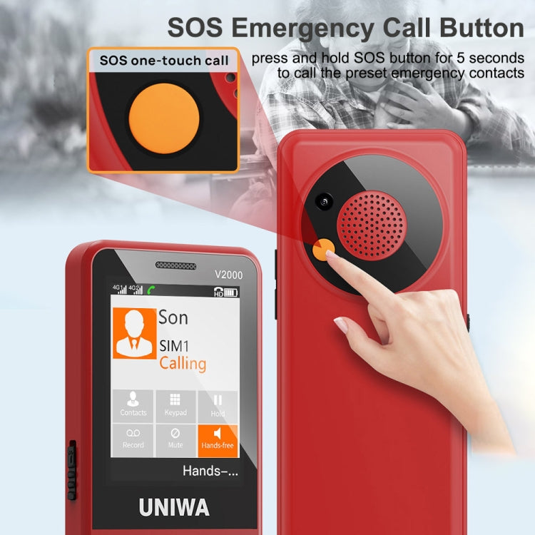 UNIWA V2000 Elder Keypad Phone, 2.4 inch Unisoc T107, 1700mAh Battery, LED Flashlight, SOS, Network: 4G, AU Plug (Red) - Mega Discount Store LebanonLebanon