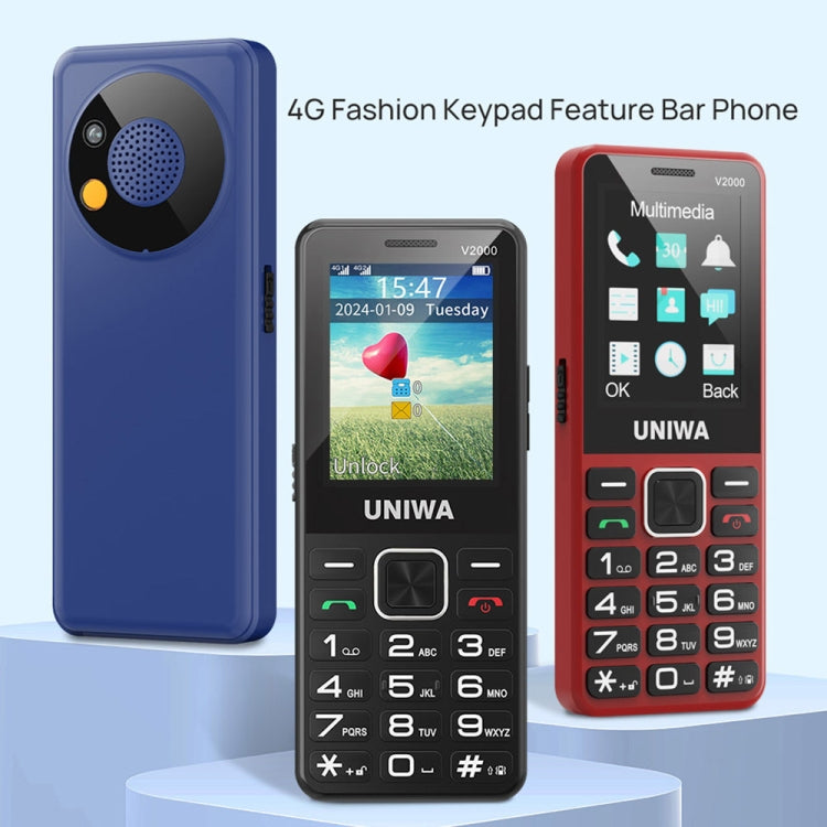 UNIWA V2000 Elder Keypad Phone, 2.4 inch Unisoc T107, 1700mAh Battery, LED Flashlight, SOS, Network: 4G, UK Plug (Red) - Mega Discount Store LebanonLebanon