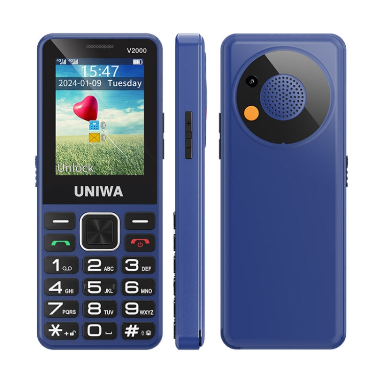 UNIWA V2000 Elder Keypad Phone, 2.4 inch Unisoc T107, 1700mAh Battery, LED Flashlight, SOS, Network: 4G, US Plug (Blue) - Mega Discount Store LebanonLebanon