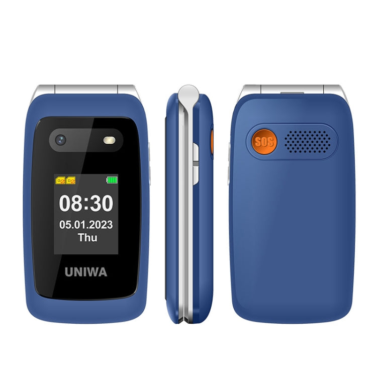 UNIWA V202T 4G Flip Style Phone, 2.4 inch Unisoc T107 Cat.1, SOS, FM, Dual SIM Cards, 21 Keys(Blue) - Mega Discount Store LebanonLebanon