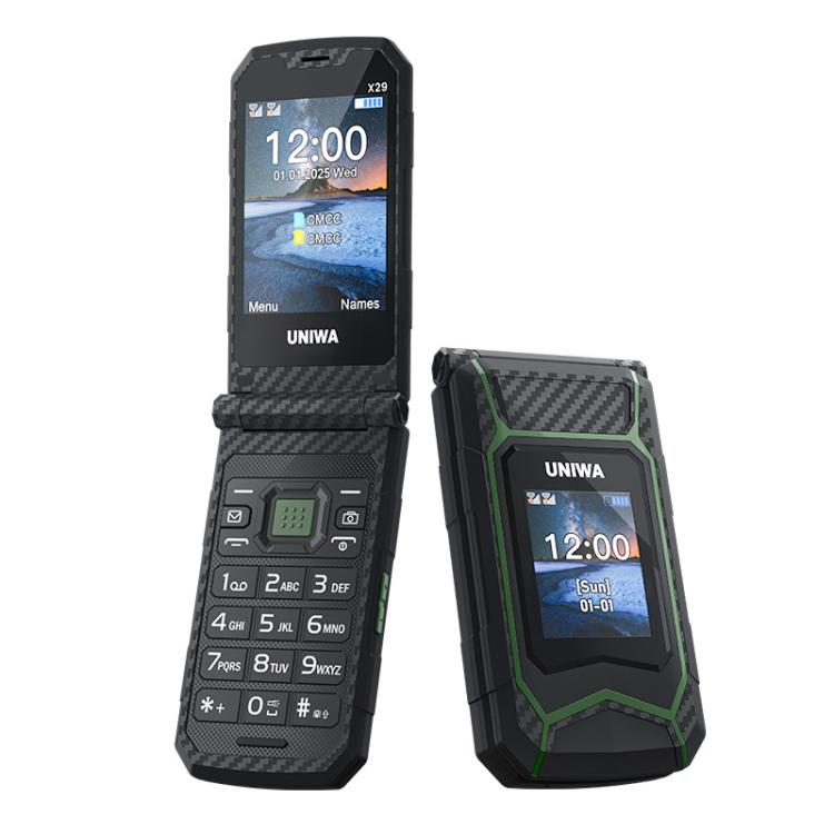 UNIWA X29 Keypad Flip Rugged Phone, 2.8 inch + 1.77 inch Double Screen, MT6261D, Network: 2G, Plug:AU Plug(Black Green) - Mega Discount Store LebanonLebanon