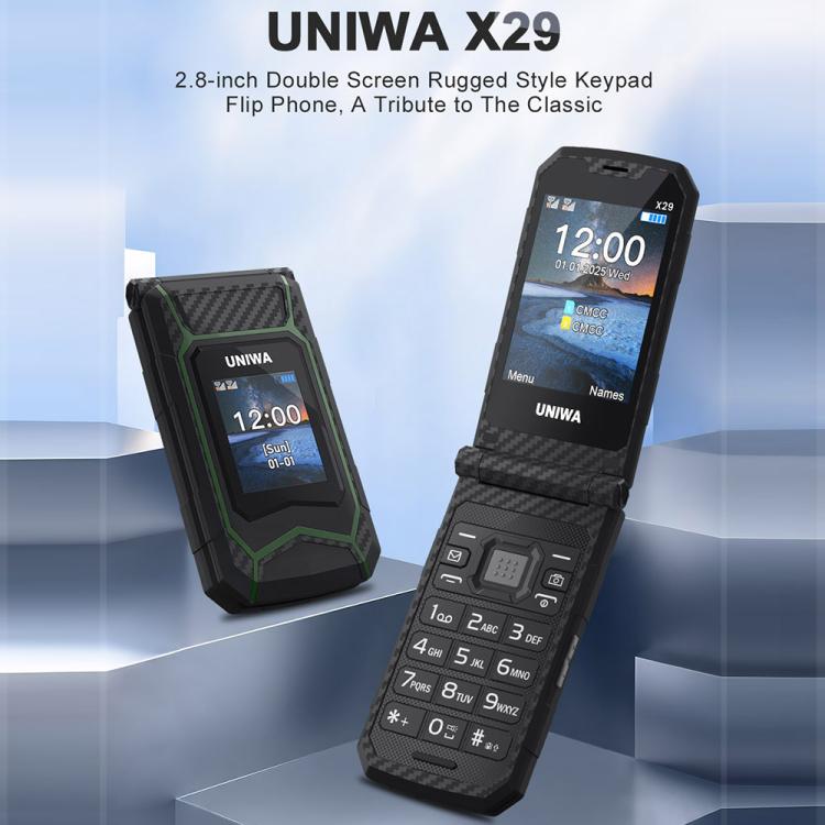 UNIWA X29 Keypad Flip Rugged Phone, 2.8 inch + 1.77 inch Double Screen, MT6261D, Network: 2G, Plug:AU Plug(Black Grey) - Mega Discount Store LebanonLebanon