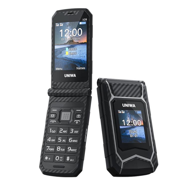 UNIWA X29 Keypad Flip Rugged Phone, 2.8 inch + 1.77 inch Double Screen, MT6261D, Network: 2G, Plug:EU Plug(Black Grey) - Mega Discount Store LebanonLebanon