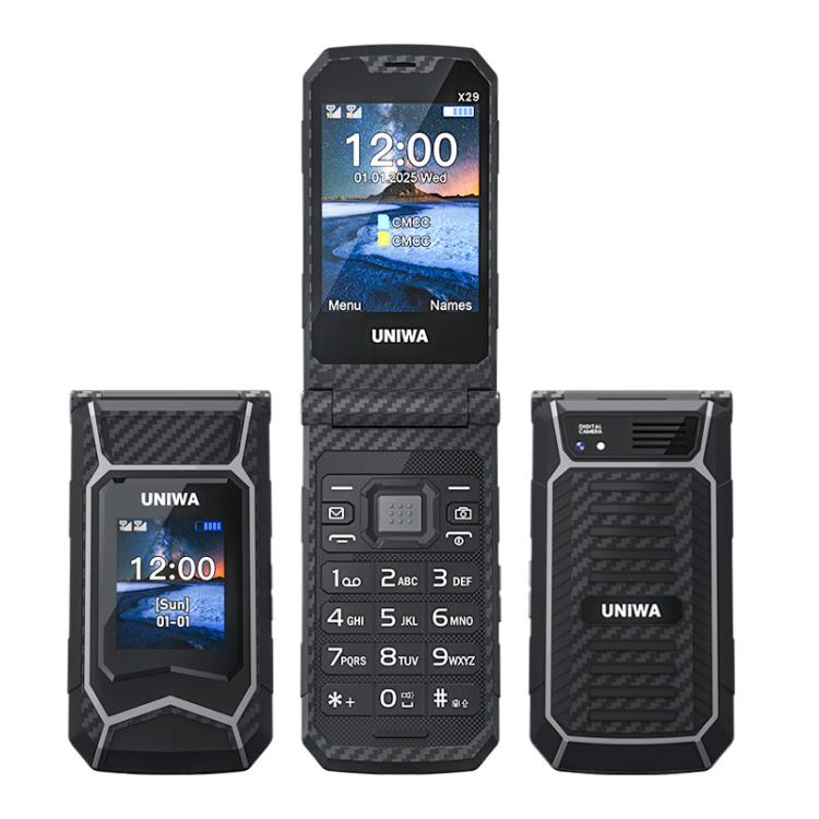 UNIWA X29 Keypad Flip Rugged Phone, 2.8 inch + 1.77 inch Double Screen, MT6261D, Network: 2G, Plug:UK Plug(Black Grey) - Mega Discount Store LebanonLebanon