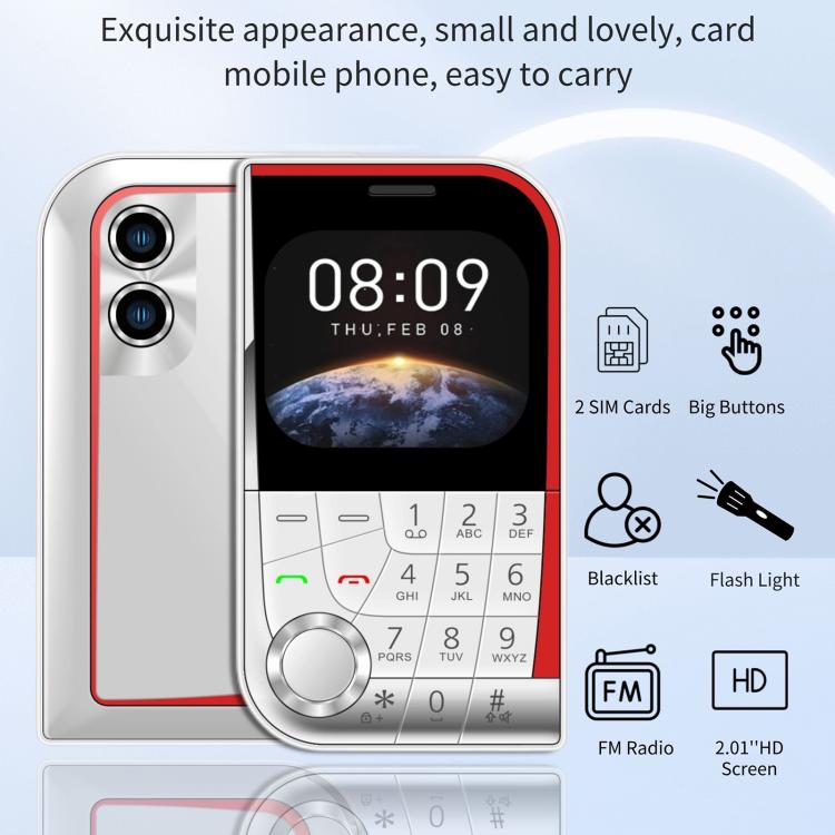 V10 Card Mobile Phone, 2.01 inch, MTK6261D, Support Bluetooth, FM, Torch, GSM, Dual SIM (White) - Mega Discount Store LebanonLebanon