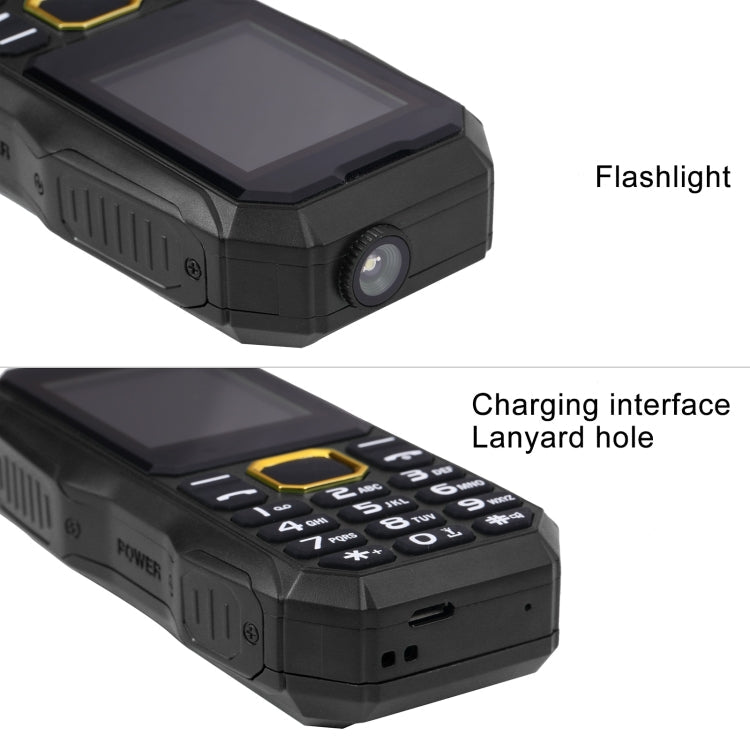 W2025 Triple Proofing Elder Phone, Waterproof Shockproof Dustproof, 5800mAh Battery, 1.8 inch, 21 Keys, LED Flashlight, Dual SIM(Black) - Mega Discount Store LebanonLebanon