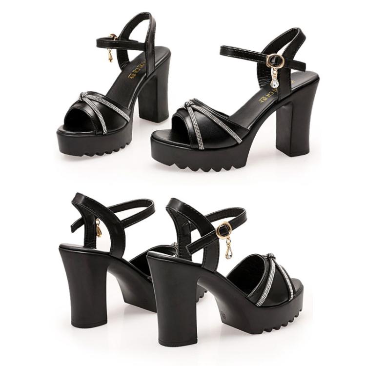 Women Block Chunky High - heeled Sandals Rhinestone Platform Open Toe Comfortable Shoes, Size: 36(White) - Mega Discount Store LebanonLebanon