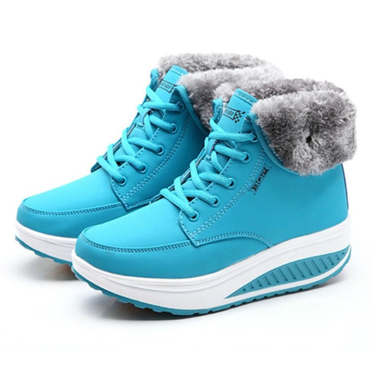Women Booties Snow Lace Boots Autumn And Winter Female Wedge Shoes, Shoe Size:35(Blue) - Mega Discount Store LebanonLebanon