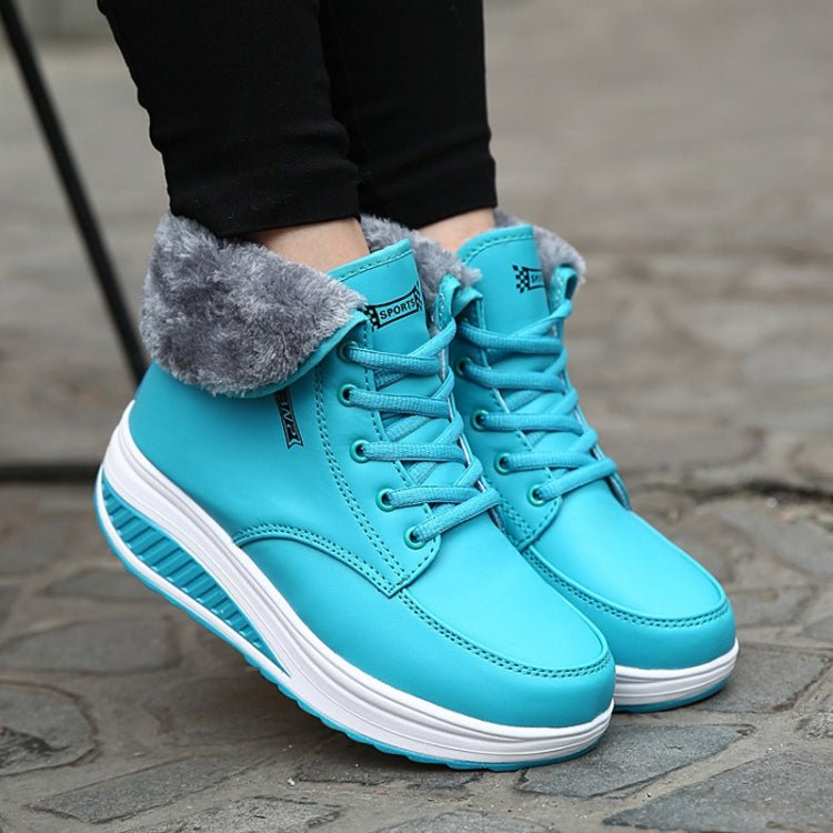 Women Booties Snow Lace Boots Autumn And Winter Female Wedge Shoes, Shoe Size:36(Blue) - Mega Discount Store LebanonLebanon