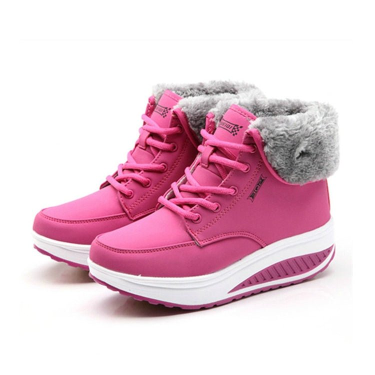 Women Booties Snow Lace Boots Autumn And Winter Female Wedge Shoes, Shoe Size:37(Rose Red) - Mega Discount Store LebanonLebanon