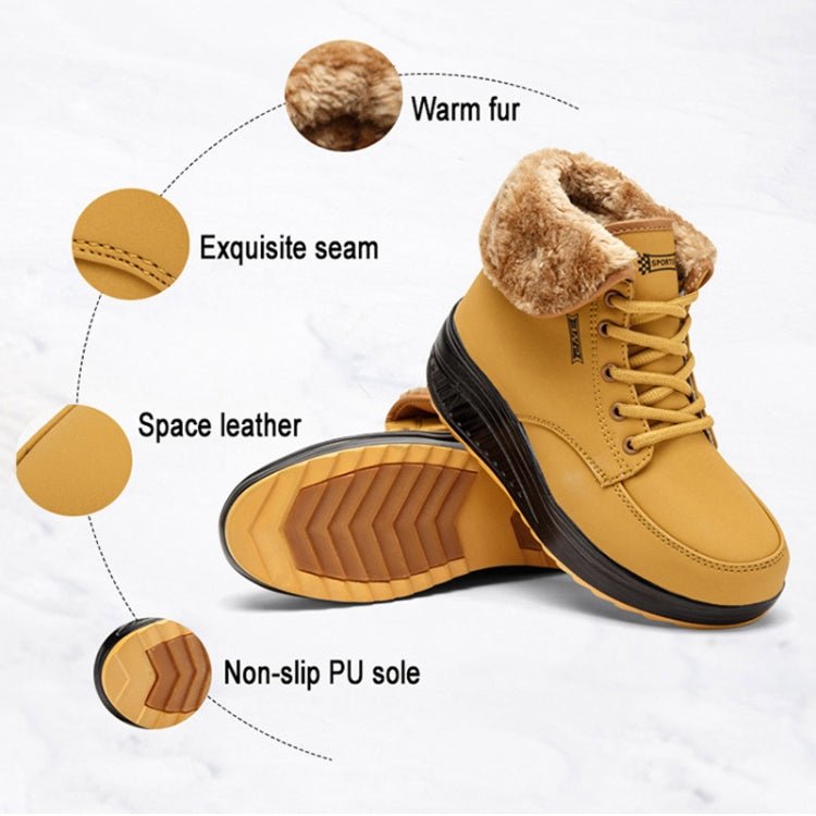 Women Booties Snow Lace Boots Autumn And Winter Female Wedge Shoes, Shoe Size:37(Yellow) - Mega Discount Store LebanonLebanon