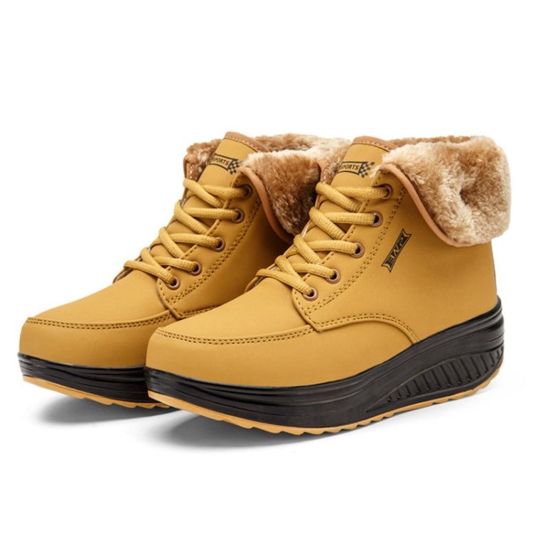 Women Booties Snow Lace Boots Autumn And Winter Female Wedge Shoes, Shoe Size:38(Yellow) - Mega Discount Store LebanonLebanon