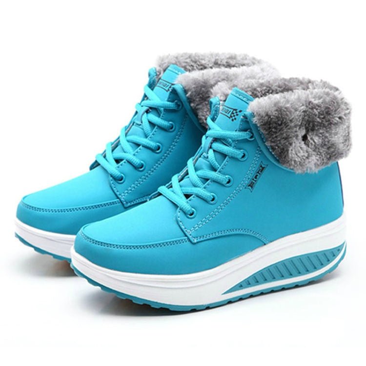 Women Booties Snow Lace Boots Autumn And Winter Female Wedge Shoes, Shoe Size:39(Blue) - Mega Discount Store LebanonLebanon