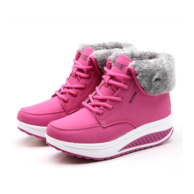 Women Booties Snow Lace Boots Autumn And Winter Female Wedge Shoes, Shoe Size:40(Rose Red) - Mega Discount Store LebanonLebanon