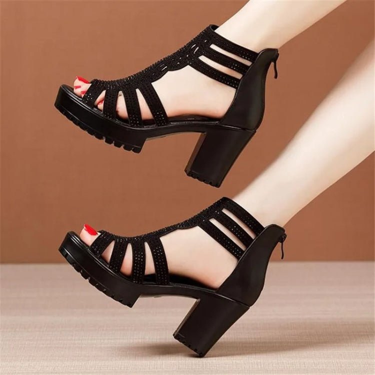 Women Chunky Heel Sandals Anti - slip Fish Mouth High Heels Soft Bottom Open Toe Sandals, Size: 36(Black) - Mega Discount Store LebanonLebanon