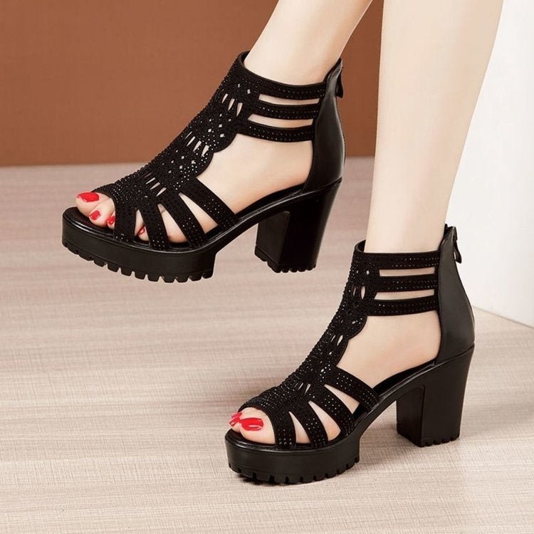 Women Chunky Heel Sandals Anti - slip Fish Mouth High Heels Soft Bottom Open Toe Sandals, Size: 37(Black) - Mega Discount Store LebanonLebanon