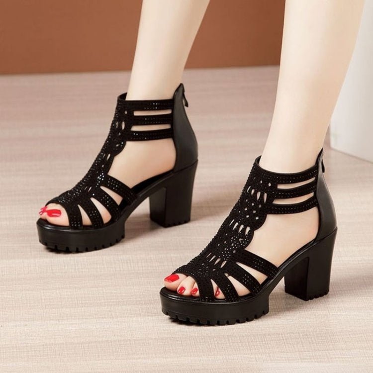 Women Chunky Heel Sandals Anti - slip Fish Mouth High Heels Soft Bottom Open Toe Sandals, Size: 37(Gold) - Mega Discount Store LebanonLebanon