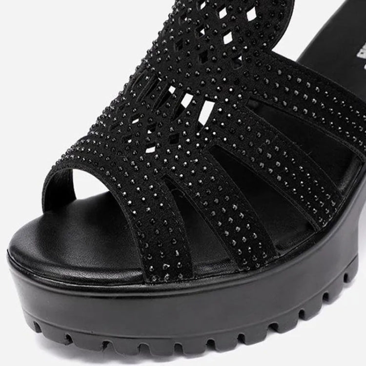 Women Chunky Heel Sandals Anti - slip Fish Mouth High Heels Soft Bottom Open Toe Sandals, Size: 39(Black) - Mega Discount Store LebanonLebanon