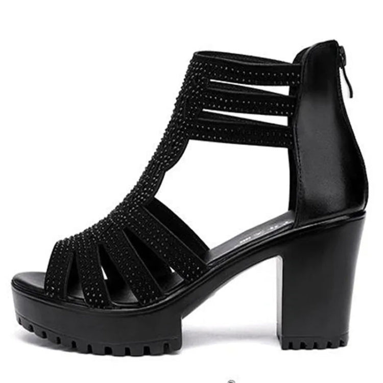 Women Chunky Heel Sandals Anti - slip Fish Mouth High Heels Soft Bottom Open Toe Sandals, Size: 40(Black) - Mega Discount Store LebanonLebanon