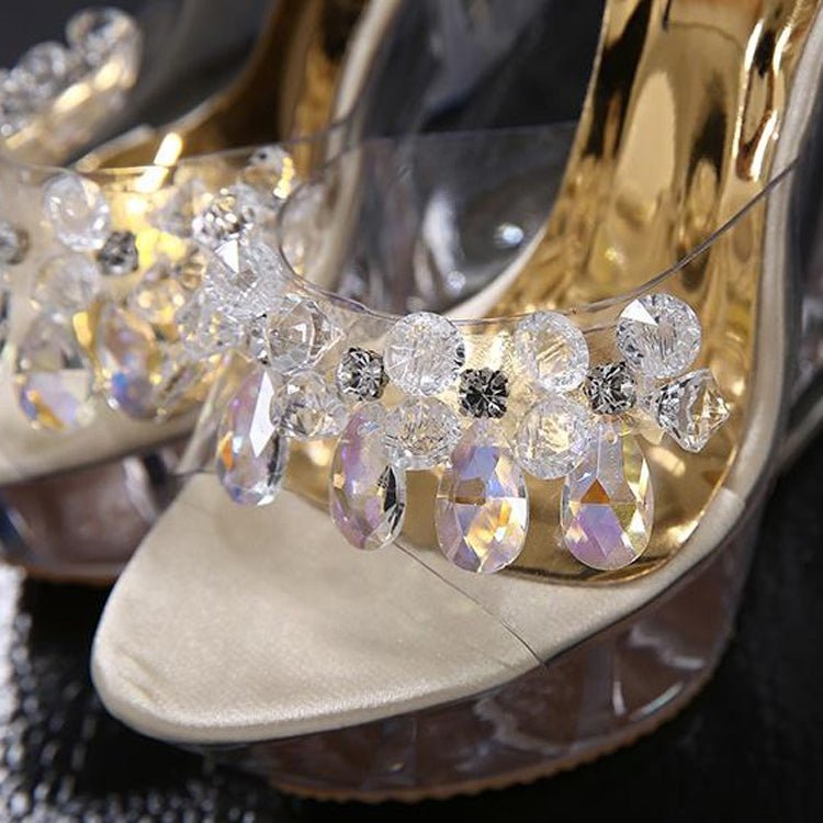 Women Diamond 14cm High - heeled Slippers Crystal Waterproof Non Slip Bottom Thick Sandals, Shoe Size:37(Apricot) - Mega Discount Store LebanonLebanon