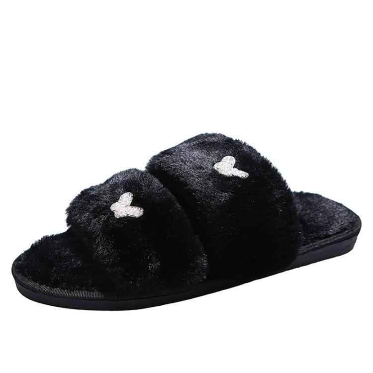 Women Flat Sole Plush Slippers with Butterfly Rhinestone Decor Soft Indoor/Outdoor House Shoes, Size: 36 - 37(Black) - Mega Discount Store LebanonLebanon