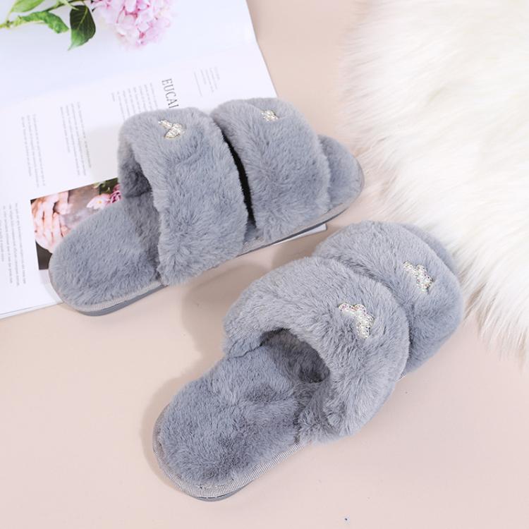 Women Flat Sole Plush Slippers with Butterfly Rhinestone Decor Soft Indoor/Outdoor House Shoes, Size: 36 - 37(Gray) - Mega Discount Store LebanonLebanon