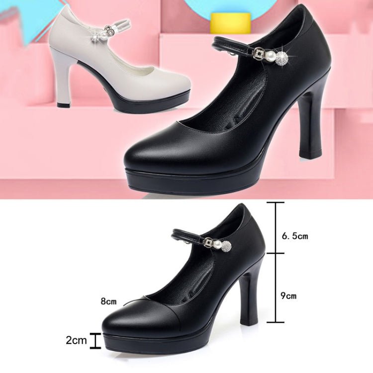 Women High Heels Comfortable Small Heel Temperament Waterproof Platform One Buckle Shoes, Size: 39(Beige) - Mega Discount Store LebanonLebanon