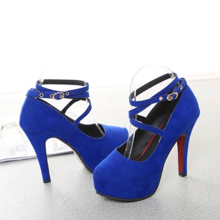 Women Shoes Round Toe Stiletto High Heels, Size:34(Blue) - Mega Discount Store LebanonLebanon