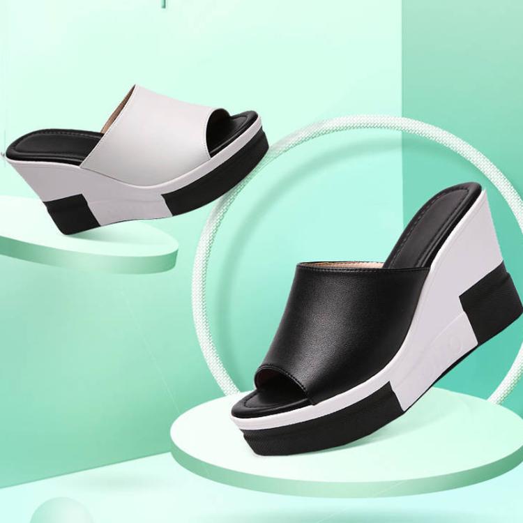 Women Soft PU Leather Platform Wedge Slide Sandals High Heel Open - Toe Slippers, Size: 39(White) - Mega Discount Store LebanonLebanon