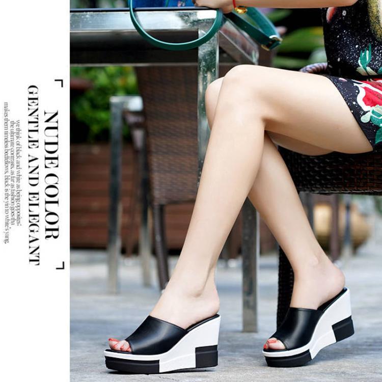 Women Soft PU Leather Platform Wedge Slide Sandals High Heel Open - Toe Slippers, Size: 40(White) - Mega Discount Store LebanonLebanon