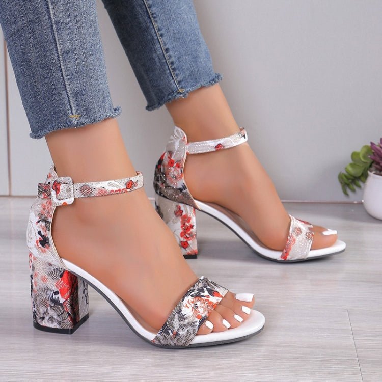 Women Summer Roman Sandals Thick Bottom Slope Heel Printed Buckle High Heels Sandals, Size: 38(Black) - Mega Discount Store LebanonLebanon