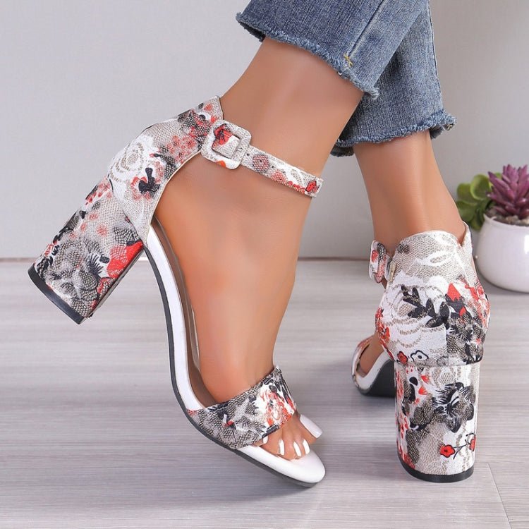 Women Summer Roman Sandals Thick Bottom Slope Heel Printed Buckle High Heels Sandals, Size: 38(Black) - Mega Discount Store LebanonLebanon