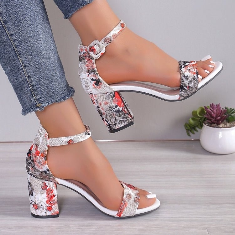 Women Summer Roman Sandals Thick Bottom Slope Heel Printed Buckle High Heels Sandals, Size: 41(Red) - Mega Discount Store LebanonLebanon