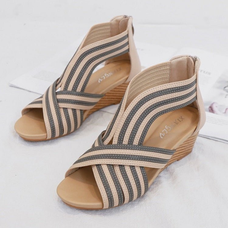 Women Summer Slope Heel Sandals Fashion Bohemian Style Fish Mouth Shoes, Size: 36(Apricot) - Mega Discount Store LebanonLebanon