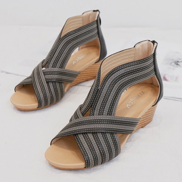 Women Summer Slope Heel Sandals Fashion Bohemian Style Fish Mouth Shoes, Size: 36(Black) - Mega Discount Store LebanonLebanon