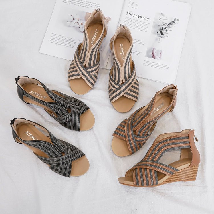 Women Summer Slope Heel Sandals Fashion Bohemian Style Fish Mouth Shoes, Size: 38(Apricot) - Mega Discount Store LebanonLebanon