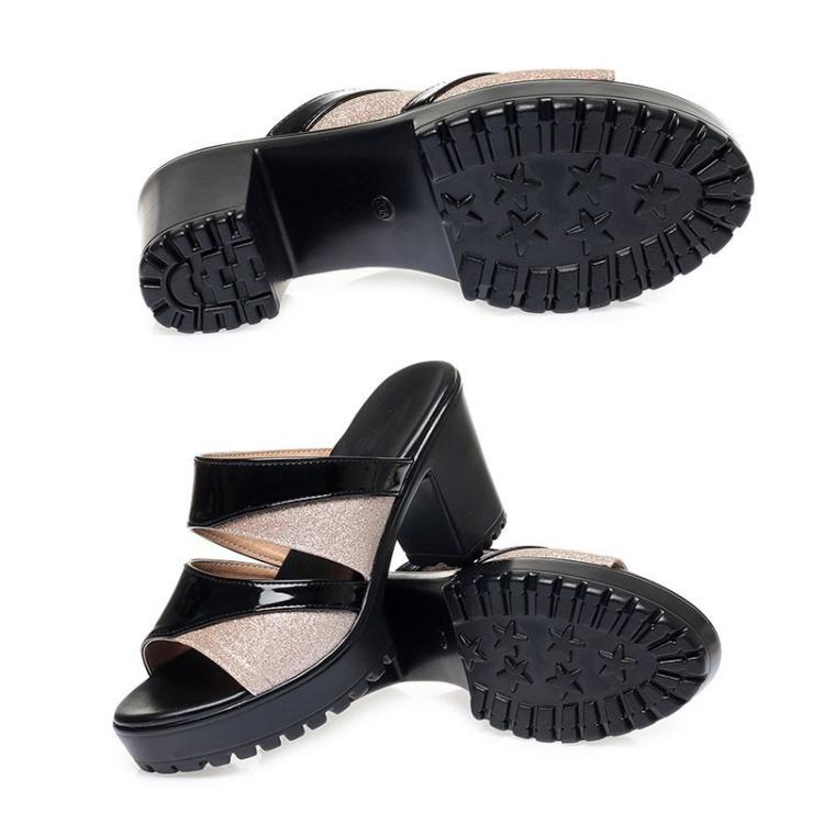 Women Summer Thick High Heel Platform Slippers Sandals Open Toe Comfortable Casual Outdoor Shoes, Size: 37(Black) - Mega Discount Store LebanonLebanon