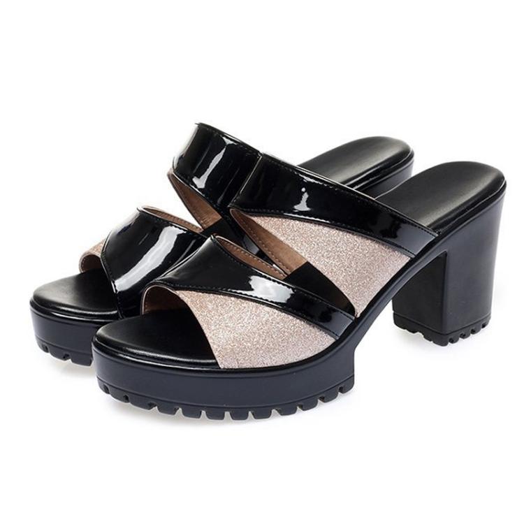Women Summer Thick High Heel Platform Slippers Sandals Open Toe Comfortable Casual Outdoor Shoes, Size: 38(Black) - Mega Discount Store LebanonLebanon