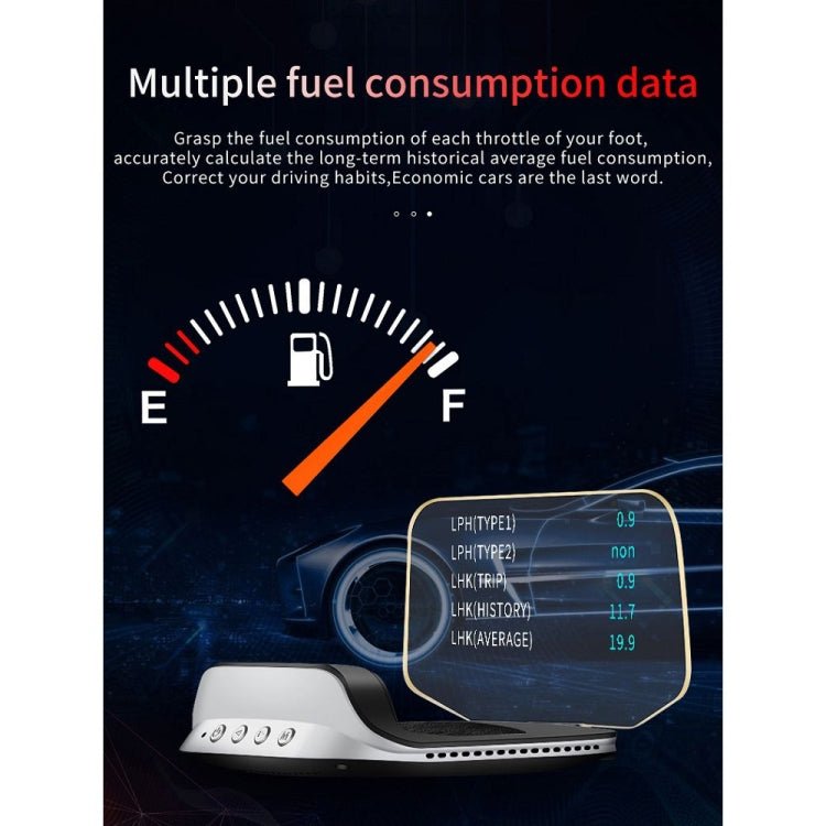BEI WRH C3 OBD2 + GPS Mode Car Head - up Display HUD Overspeed / Speed / Water Temperature Too High / Voltage Too Low / Engine Failure Alarm / Fatigue Driving Reminder / Navigation Function - Mega Discount Store LebanonLebanon