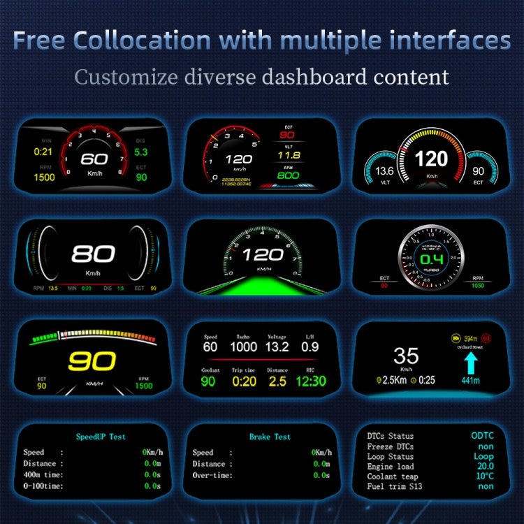 BEI WRH C3 OBD2 + GPS Mode Car Head - up Display HUD Overspeed / Speed / Water Temperature Too High / Voltage Too Low / Engine Failure Alarm / Fatigue Driving Reminder / Navigation Function - Mega Discount Store LebanonLebanon